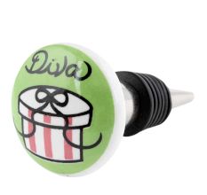 Diva Pea Green Ceramic Flat Wine Bottle Stopper
